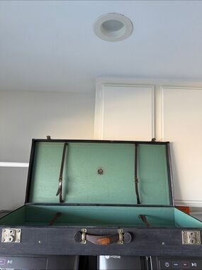 Classic Black Storage Trunk with Teal Interior - Versatile Home Organizer